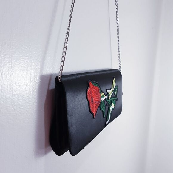 NWT Lauvier Single Rose Embroidered Satin Handbag - Picture 5 of 12